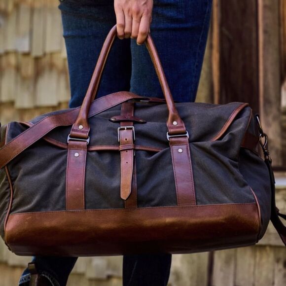 Tom Beckbe Canvas Weekender Duffle Bag with Leather trim - Picture 1 of 10